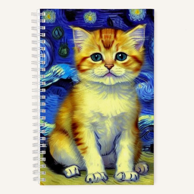 Cute Kitten Starry Night Van Gogh Notebook (Front)