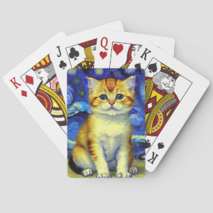 Cute Kitten Starry Night Van Gogh Playing Cards