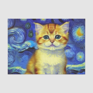 Cute Kitten Starry Night Van Gogh Tissue Paper