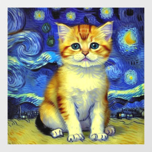 Cute Kitten Starry Night Van Gogh Window Cling