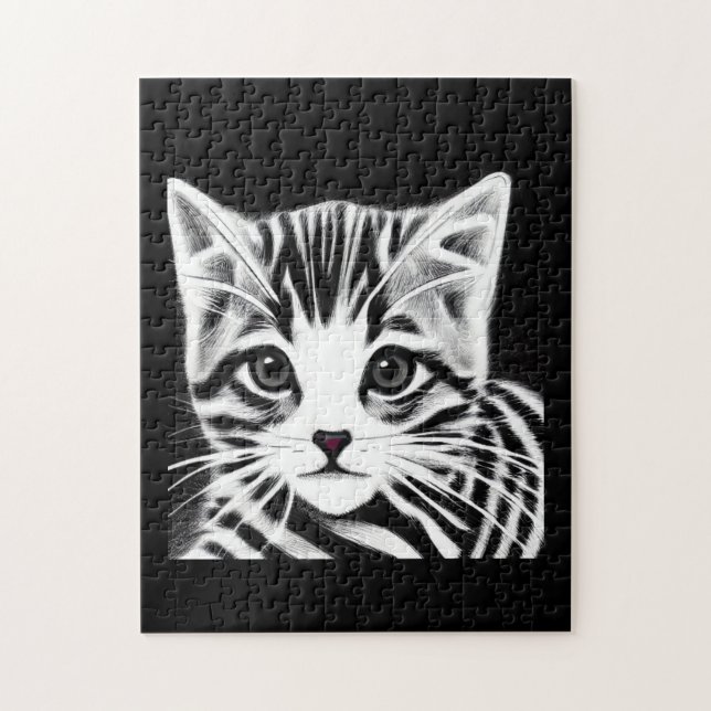 Cute kitten striped black white  jigsaw puzzle (Vertical)
