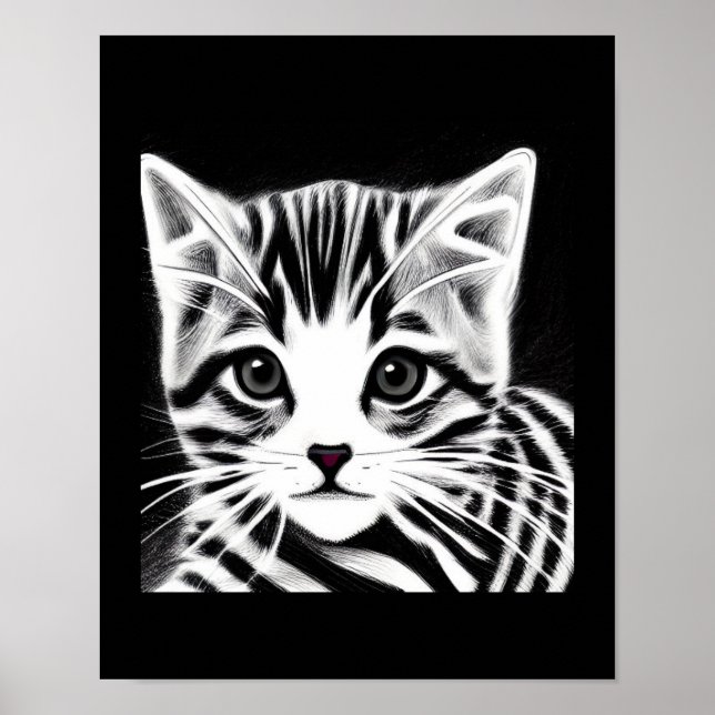 Cute kitten striped black white poster (Front)