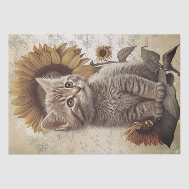 Cute Kitten Sunflower Cat Tissue Paper (Front)