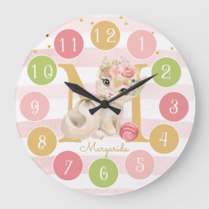 Cute Kitten Sweet Monogramme Coloré Grande horloge