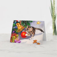 Cute Kitten Swinging On Christmas Tree Ornaments