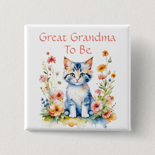 Cute Kitten Themed Grandma to Be Baby Shower 2 Inch Square Button (Front)