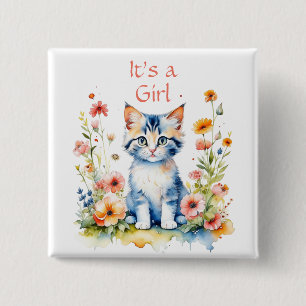 Cute Kitten Themed It's a Girl 2 Inch Square Button