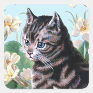 Cute kitten - vintage cat art square sticker