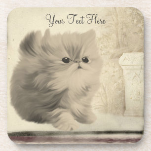 Cute Kitten Vintage Look Animal Coaster Set