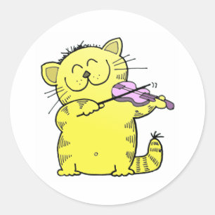 Cute Kitten Violinist Classic Round Sticker