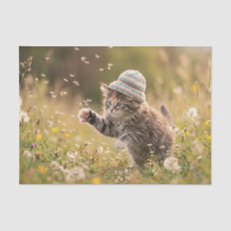 Cute Kitten Wearing a Hat Playing with Dandelions Tissue Paper