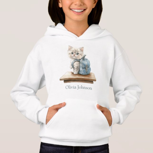 Cute Kitten with Backpack Personalized Girls' (Front)