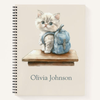 Cute Kitten with Backpack Personalized Notebook