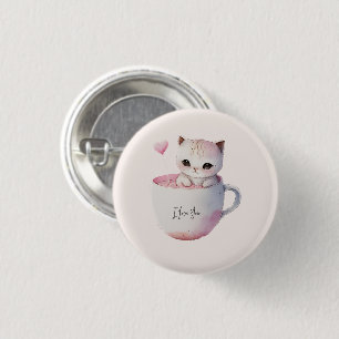 Cute Kitten with Balloon Heart 1 Inch Round Button