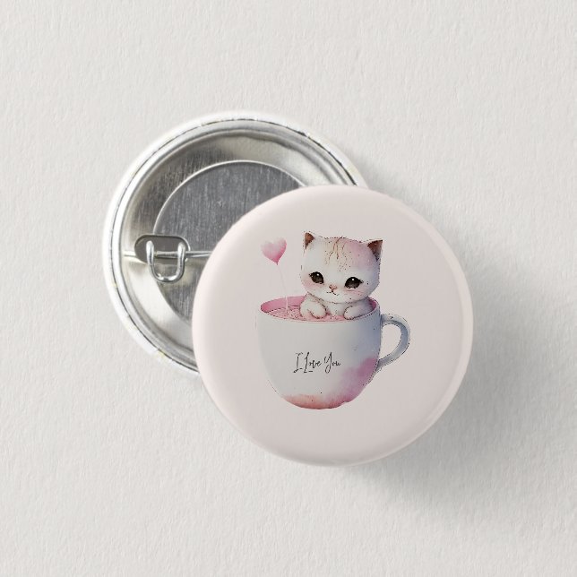 Cute Kitten with Balloon Heart 1 Inch Round Button (Front & Back)