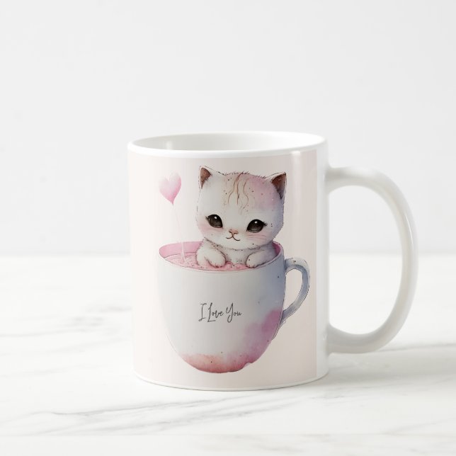 Cute Kitten with Balloon Heart Coffee Mug (Right)