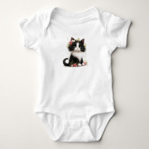Cute Kitten with Flowers Baby Bodysuit