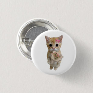 Cute Kitten with Flowers Pin   Wholesome Cat Butto