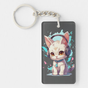 Cute Kitten with Headphones Magic Keychain