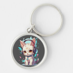 Cute Kitten with Headphones Magic Keychain