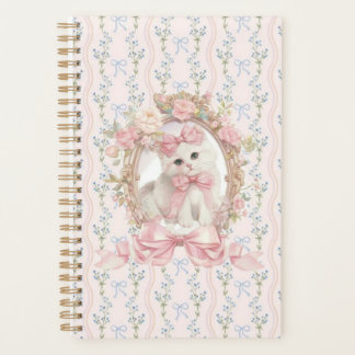 Cute Kitten with Pink Bows & Floral Notebook Planner