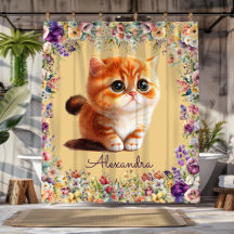 Cute kitten with spring watercolor flowers