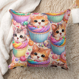 Cute kittens and cupcakes, cushion rainbow sweet t