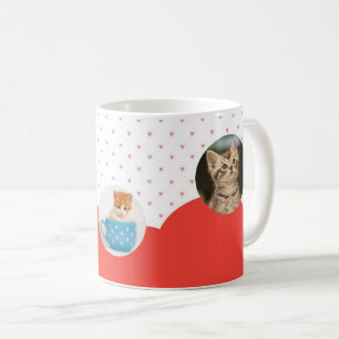Cute Kittens and Red Hearts Pattern Personalized Coffee Mug