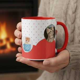 Cute Kittens and Red Hearts Pattern Personalized  Mug