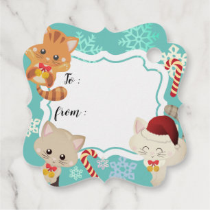Cute Kittens and Snowflakes Christmas Gift Tag