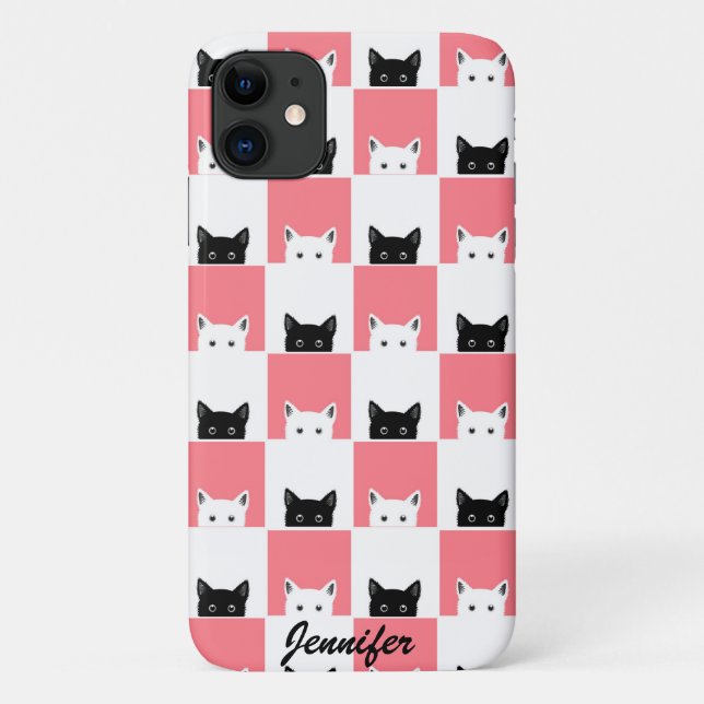 Cute Kittens Black White Pink Case-Mate iPhone Case (Back)