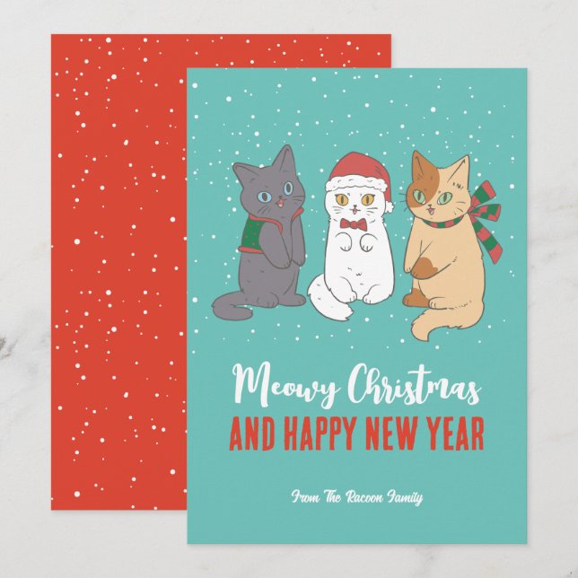 Cute Kittens Cat Winter Holiday Meowy Christmas (Front/Back)