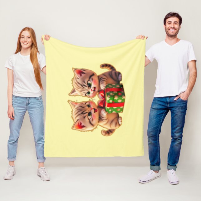**Cute Kittens Fighting Over a Gift – Funny Christ Fleece Blanket