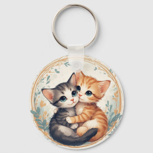 Cute Kittens Hugging Together Keychain