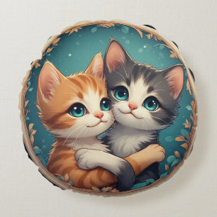 Cute Kittens Hugging Together Round Pillow