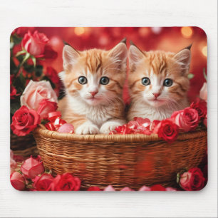 Cute Kittens in a Straw Basket Mouse Pad