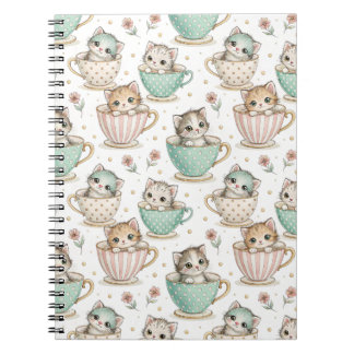 Cute Kittens in Teacups - Kids Cat Design Pattern Notebook