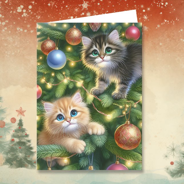 Cute Kittens in the Christmas Tree  Holiday Card (Creator Uploaded)