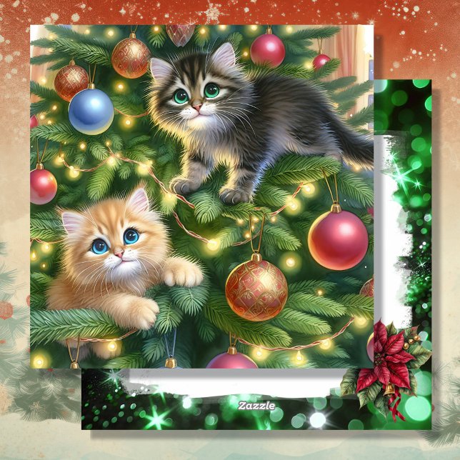 Cute Kittens in the Christmas Tree Personalized Holiday Card (Creator Uploaded)