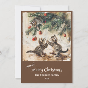 Cute Kittens on Christmas Tree Holiday Card