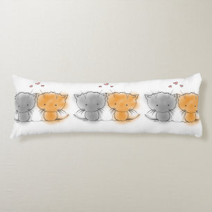 Cute Kittens Orange and Grey Illustration Body Pillow
