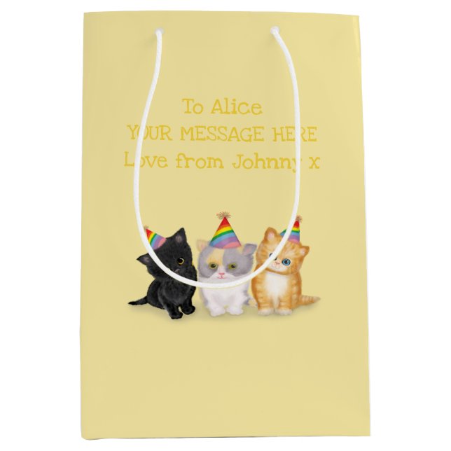 Cute kittens personalized gold birthday gift bag (Front)