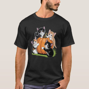 Cute Kittens Playing With Pumpkin Fall Aesthetic F T-Shirt