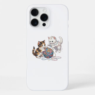 Cute Kittens Playing Yarn Ball Watercolor iPhone  16 Pro Max Case