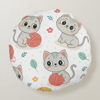 Cute kittens round pillow