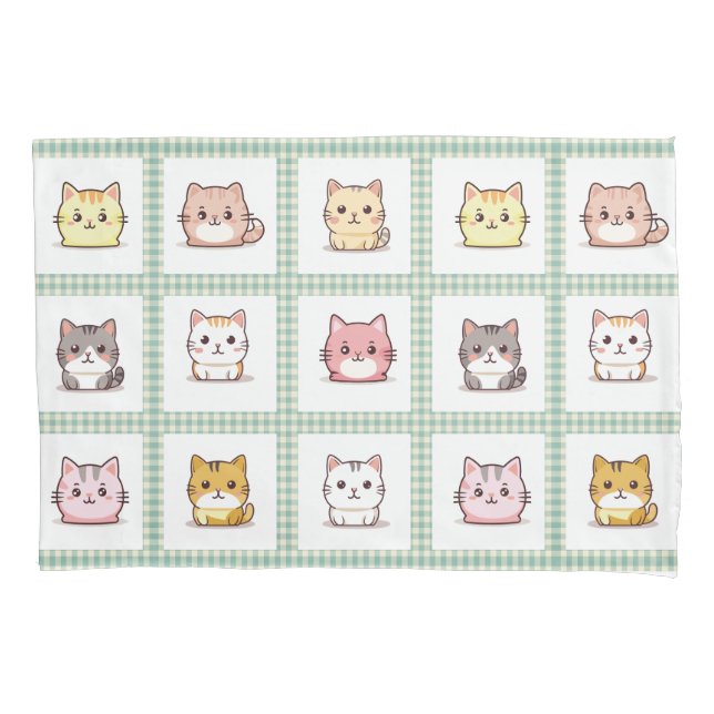 Cute Kittens Vintage Gingham Pillowcase (Front-Left)