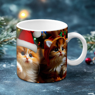 Cute kittens with Santa Claus and reindeer hats 1 Magic Mug
