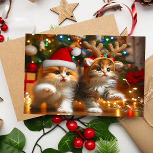 Cute kittens with Santa Claus and reindeer hats 1 Postcard