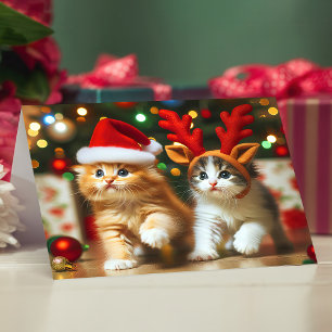 Cute kittens with Santa Claus and reindeer hats 2 Thank You Card
