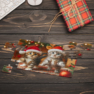 Cute kittens with Santa Claus and reindeer hats 3 Jigsaw Puzzle
